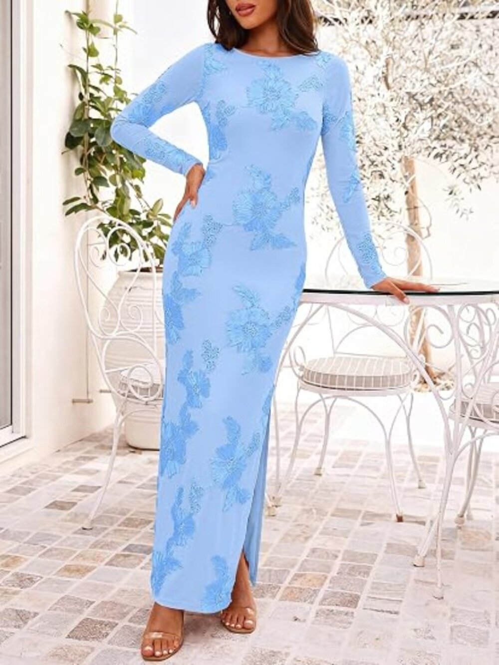 Fall Wedding Guest Dress Long Sleeve Floral Maxi Cocktail Dresses